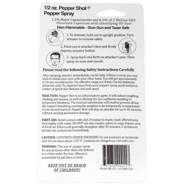 Pepper Shot 1.2% MC 1/2 oz Pepper Spray Hard Case Belt Clip and Quick Release Key Chain