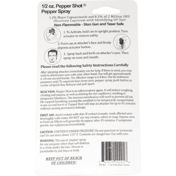 Pepper Shot 1.2% MC  1/2 oz  Pepper Spray Belt Clip and Quick Release Key Chain