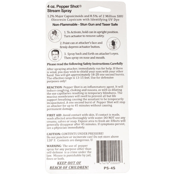 Pepper Shot 1.2% MC 4 oz Pepper Spray Stream