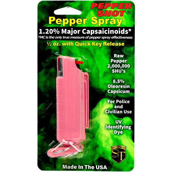 Pepper Shot 1.2% MC 1/2 oz Pepper Spray Hard Case Belt Clip and Quick Release Key Chain